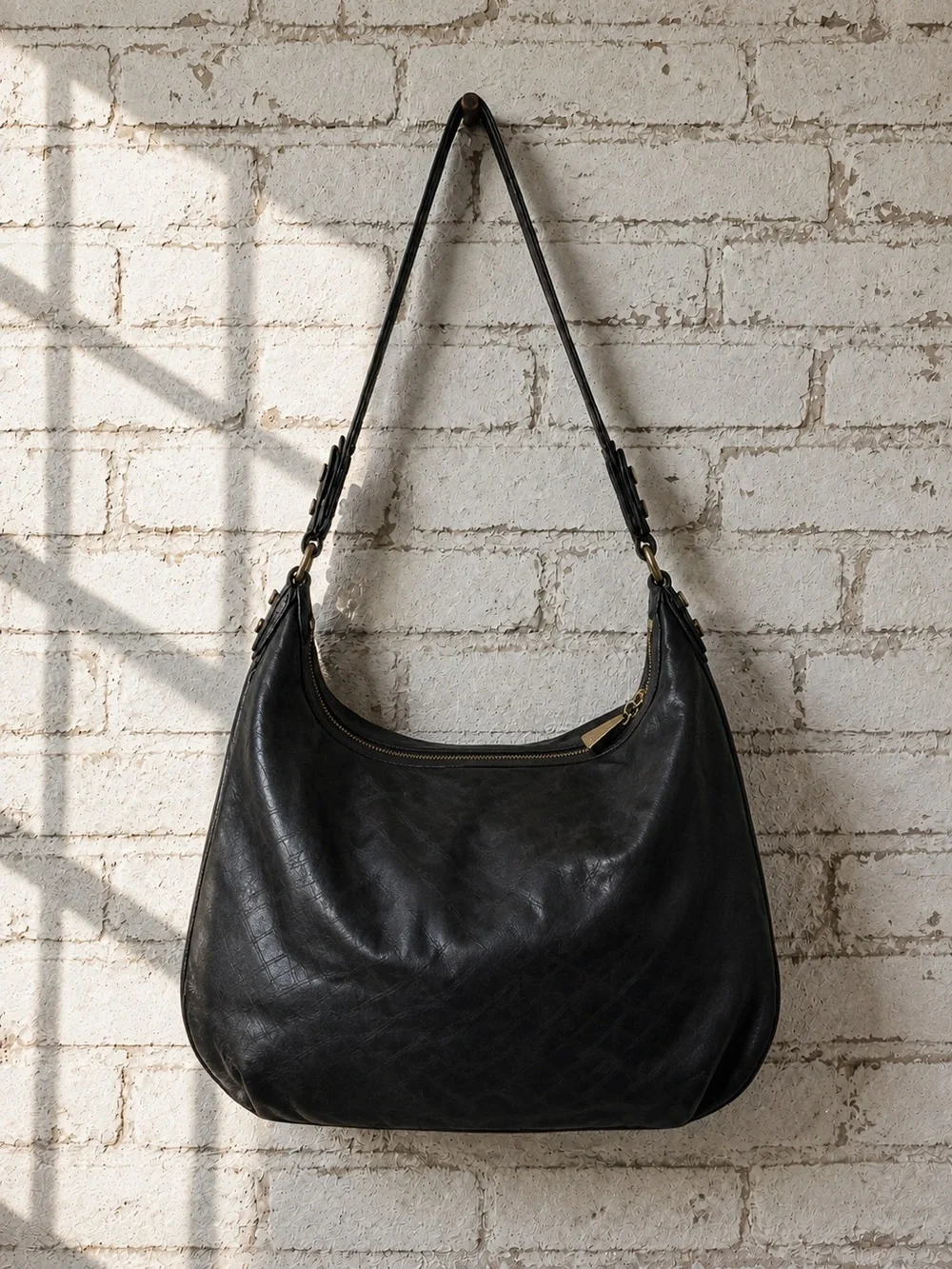 L.A.M.B. Gwen Stefani Genuine Leather Hobo Bag Black Racing Stripe Y2K